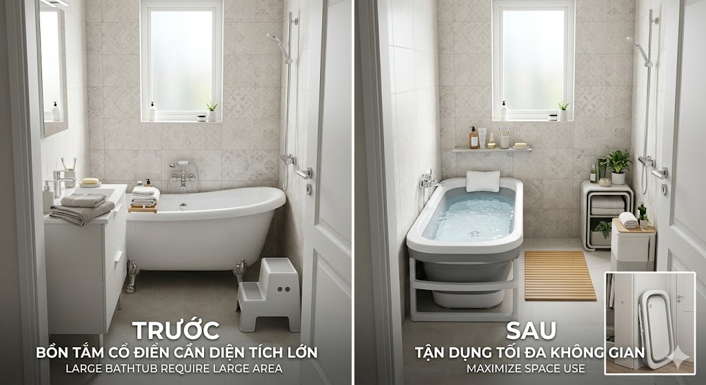 Bồn tắm nhỏ phù hợp căn hộ và phòng tắm diện tích hẹp