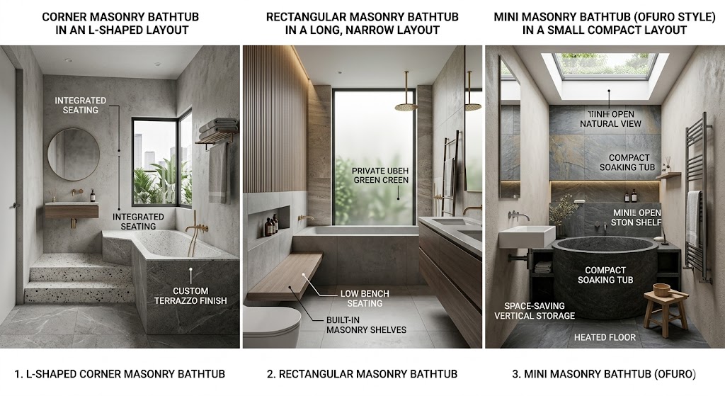 Bồn tắm xây đẹp thiết kế linh hoạt cho nhiều không gian