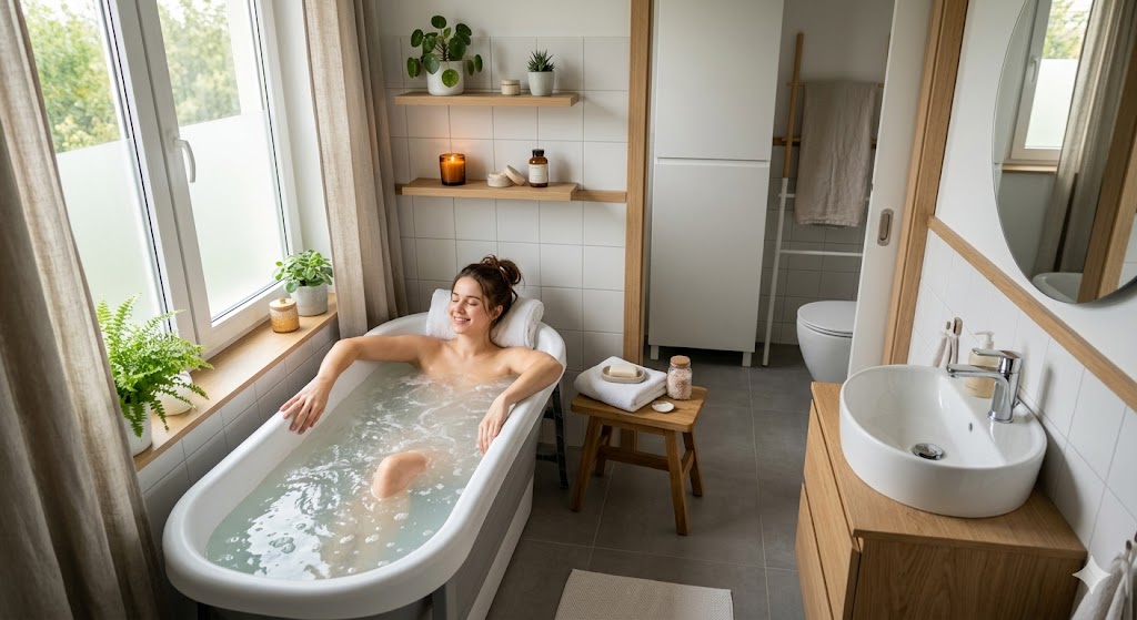 Bồn tắm gấp gọn giúp tiết kiệm diện tích cho phòng tắm nhỏ