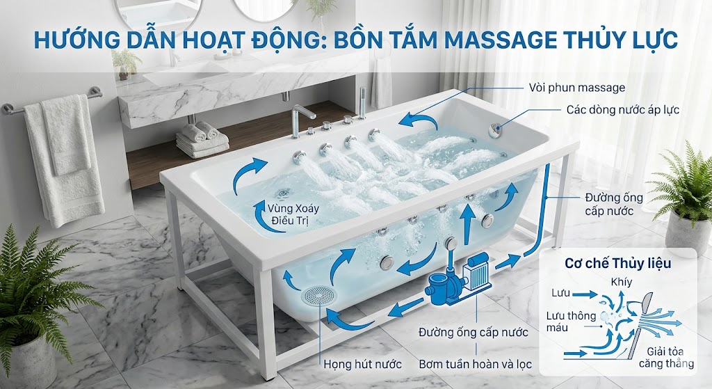 nguyên lý hoạt động của bồn tắm massage.
