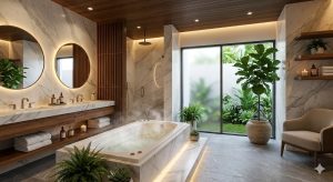 Bồn tắm massage trong không gian spa tại gia.