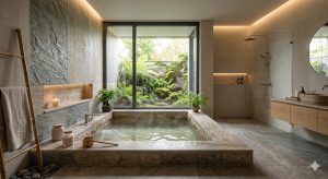 Bồn tắm xây hiện đại trong phòng tắm sang trọng